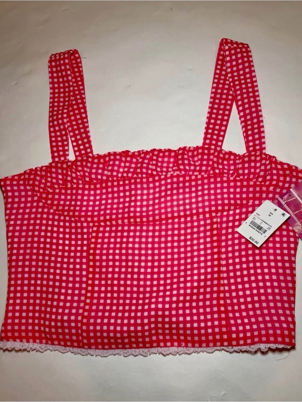 Megan Moroney Pink and White Gingham Tank Top